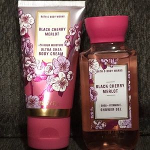 Travel sized body cream and shower gel